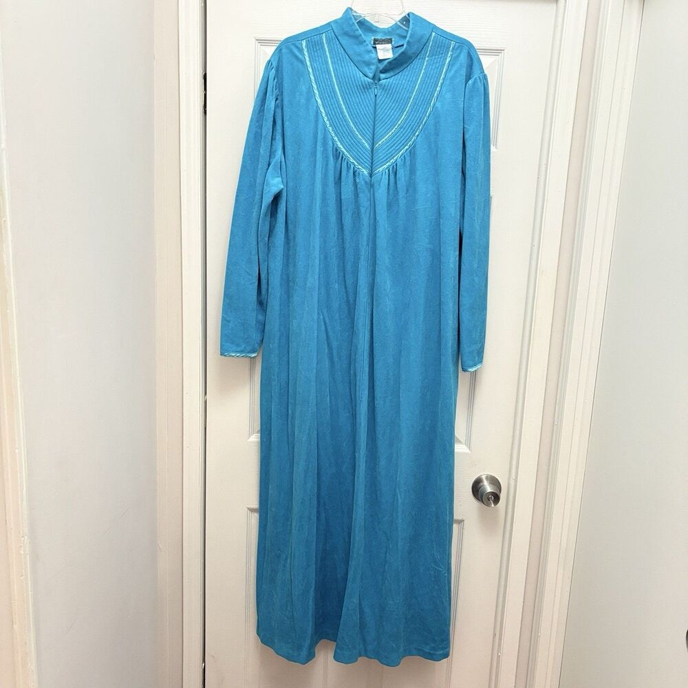 Vintage Appel Teal Velour 1/2 Zip House Coat/Robe Women’s Size 3XL Grandmacore